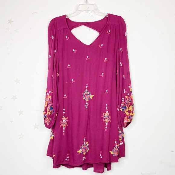 Free people burgundy embroidered dress - Picture 6 of 11